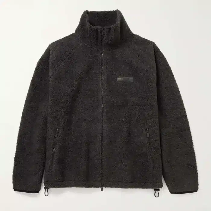 ESSENTIALS Fear of God Logo Appliqued Fleece Zip Up Jacket - Black